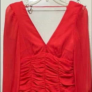 Red, long sleeve ruched dress from ASOS